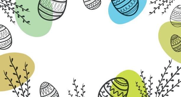Easter background with eggs and flower. Doodle easter background with eggs and flower. Easter card with white empty space. Eps 10. easter background stock illustrations
