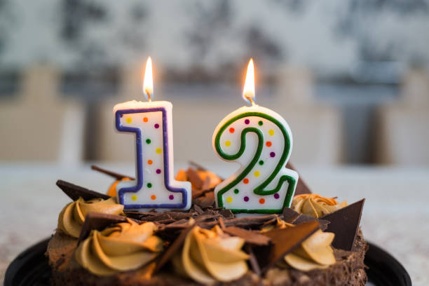 istock Chocolate cake with candles on day twelve of birth 641357322