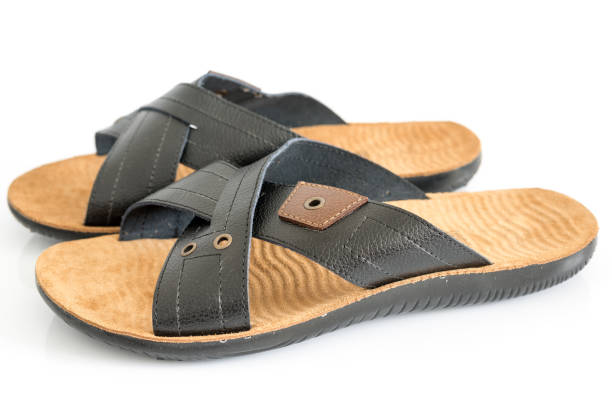 istock Summer men's leather shoes on light background 641358686