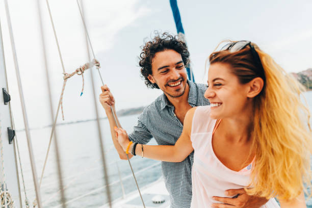 istock Couple sailing on a yacht 641359302