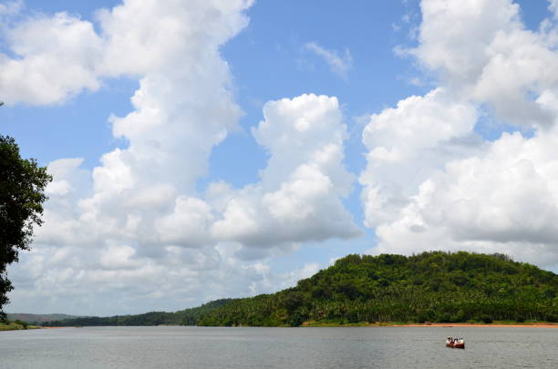 istock Beautiful riverside with blue sky, white clouds 641363494