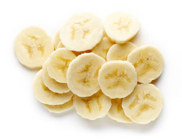 istock Heap of sliced banana from above 641363936