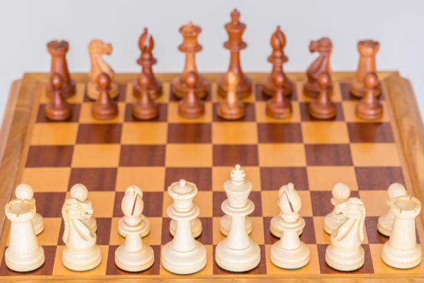 Chess Pieces In Starting Position On A Wooden Board Stock Photo - Download  Image Now - iStock