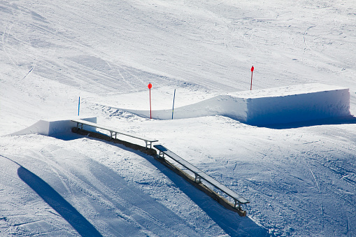 View of the ski jump and ramp at the Snowpark.