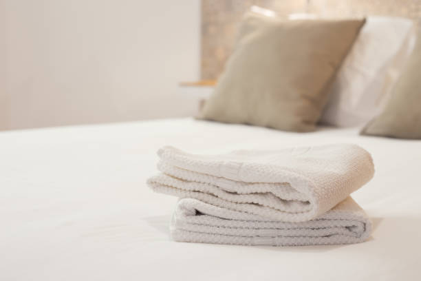 istock Fresh and clean towels in a bright room 641378280