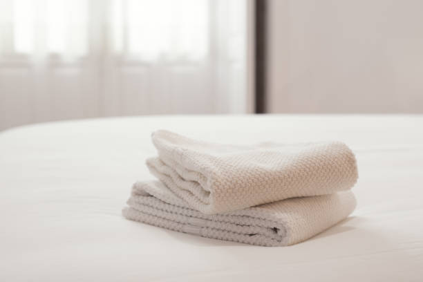 istock Fresh and clean towels in a bright room 641378414
