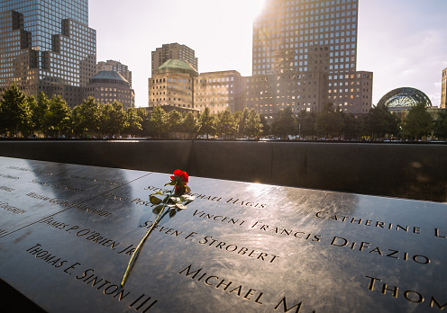 New York City, United States - May 17, 2017: One World Trade Center Memorial Plaza, 9/11 Memorial.