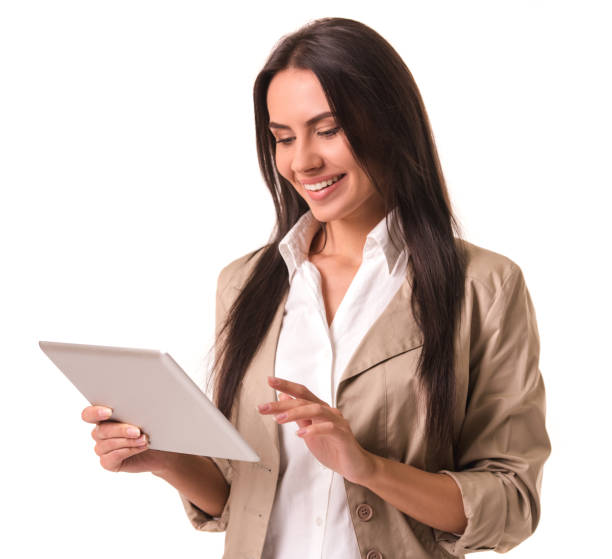 istock Business lady with gadget 641380916