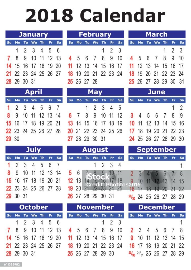 Simple vector calendar 2018 2018 calendar. Simple vector calendar for year 2018. 2018 stock vector