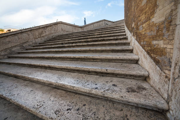 Leading lines on a roman square with a group of people in background