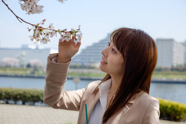 istock woman who stares at the cherry tree 641397090