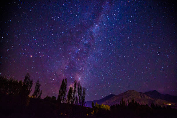 Shot of the milkyway with pink glow from the southern lights