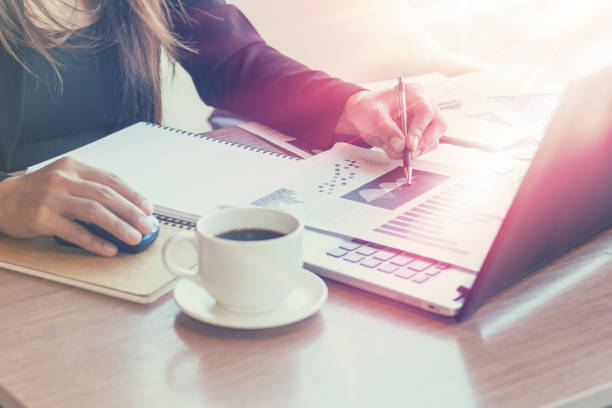 istock Close Up of woman hands using laptop 641399892