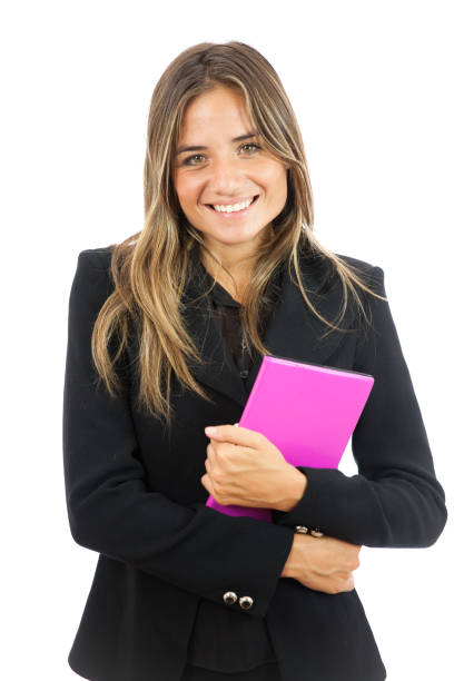 istock Business Woman and Pink Notebook 641401642
