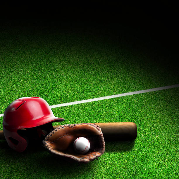 istock Baseball Equipment on Field With Copy Space 641402294