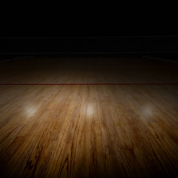 特別なスポット照明とコピー スペース バレーボール コート - indoor court ストックフォトと画像