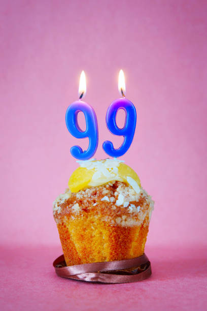 istock Muffin with burning birthday candles as number ninety nine 641406934