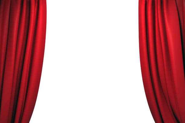 Open red stage curtains stock photo