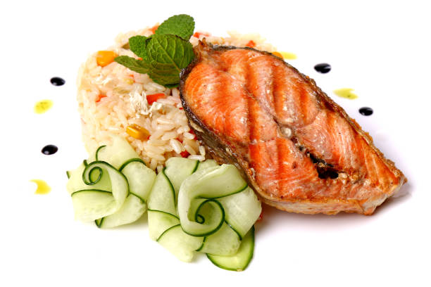 istock Fried salmon fish with a soaked rice 641411016
