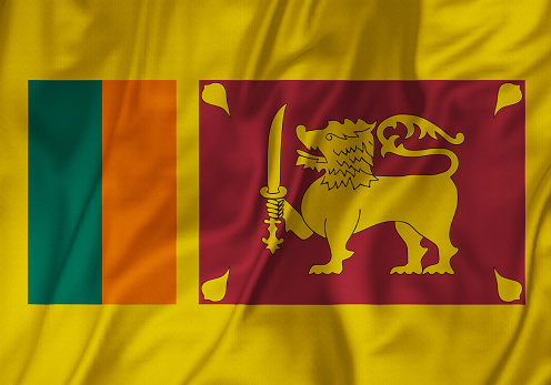 Closeup of Ruffled Sri Lanka Flag, Sri Lanka Flag Blowing in Wind
