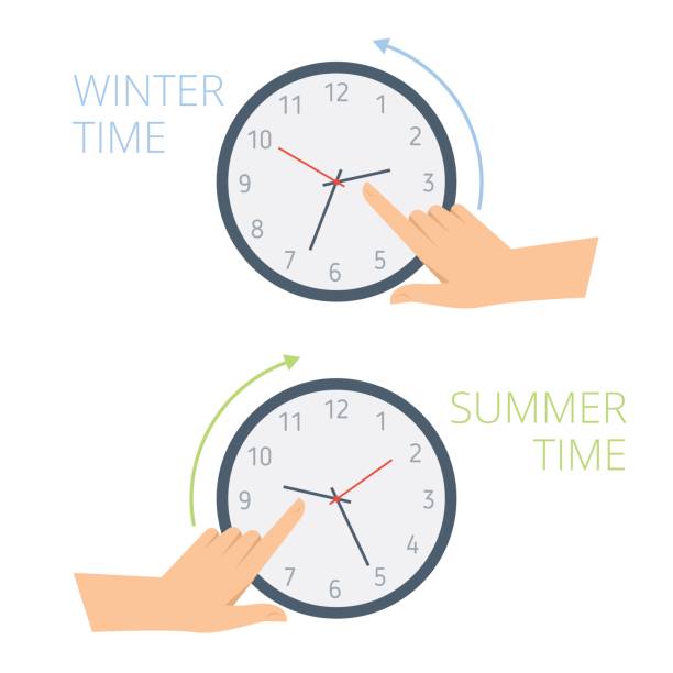 illustrations, cliparts, dessins animés et icônes de la main changer heure sur l’horloge pour l’hiver, heure d’été. - hour hand
