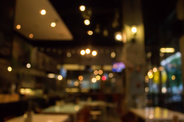 istock Blur coffee shop or cafe restaurant with abstract bokeh light image background 641414660