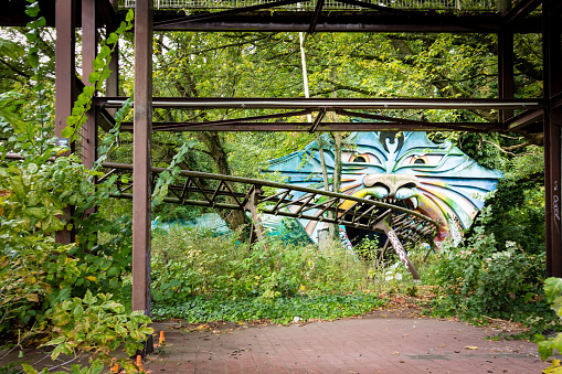Abandoned roller coaster track in former Spreepark Berlin