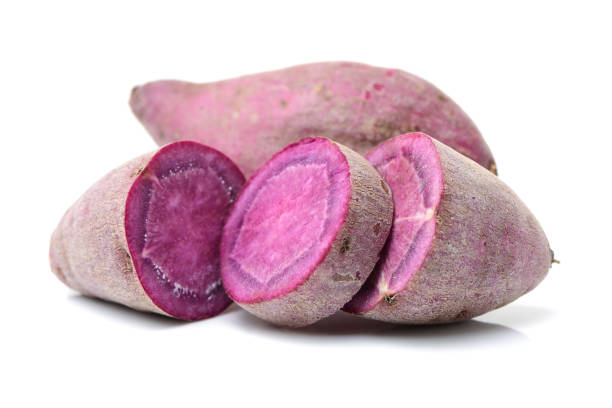 istock Purple sweet potato  isolated on white background with clipping path 641425240