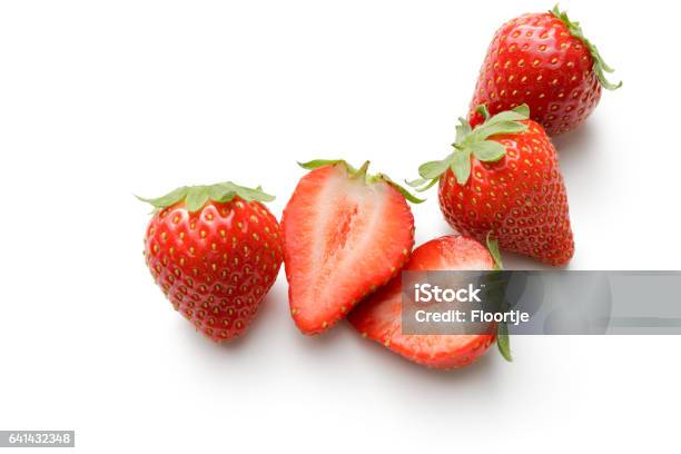 Fruit Strawberries Isolated On White Background Stock Photo - Download Image Now - Strawberry, High Angle View, White Background