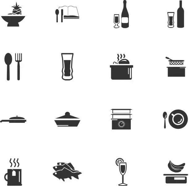 Vector illustration of food and kitchen icon set
