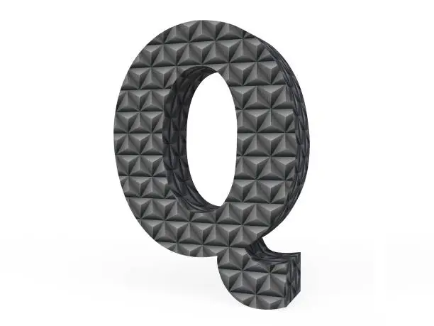 3D Black Metallic Letter Q With Diamond-cut Pattern Isolated on White Background