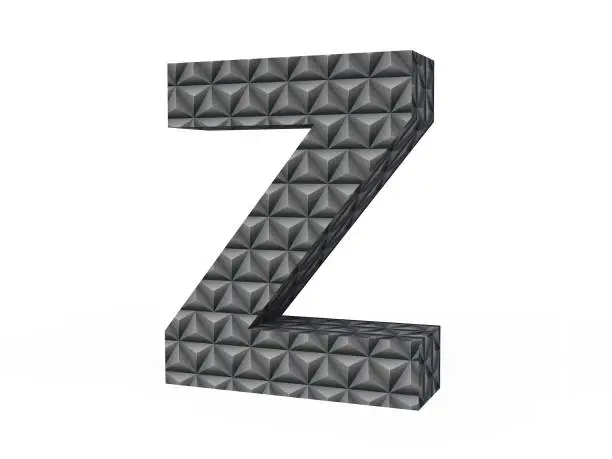 3D Black Metallic Letter Z With Diamond-cut Pattern Isolated on White Background