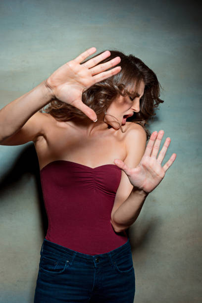 istock The young woman's portrait with frightened emotions 641437346