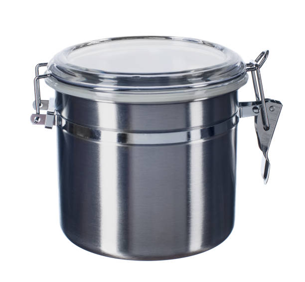 istock Closed empty metal jar with glass lid 641440590