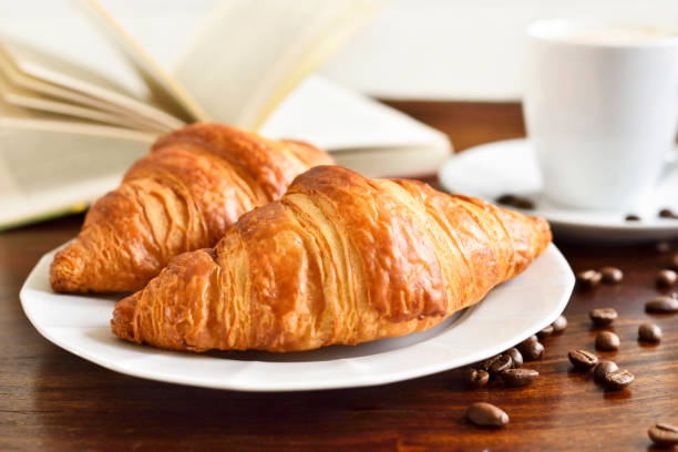 istock Breakfast scene with fresh croissants 641448422