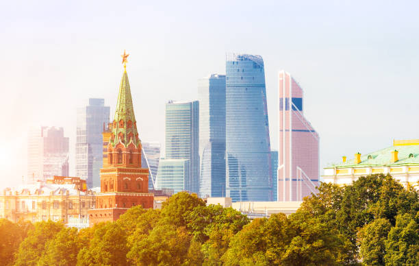istock Moscow City business district with Kremlin tower 641448460