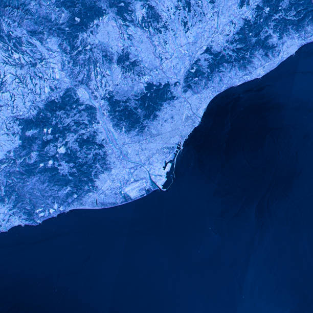 istock Barcelona Abstract City Map Satellite Image Blue 641448946