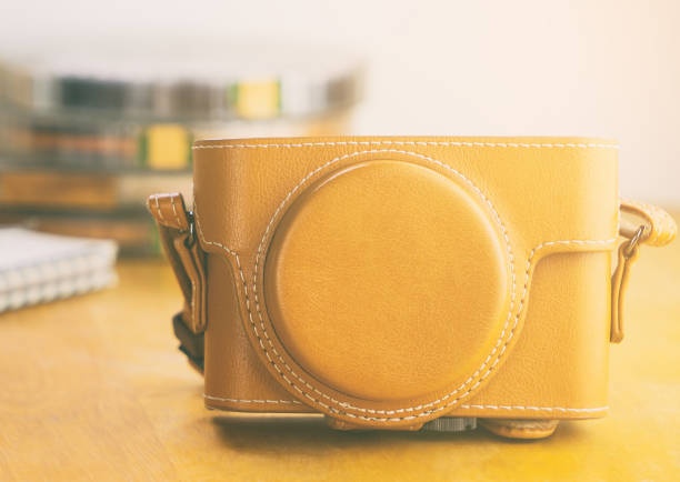 Brown vintage Leather camera case closed up shot