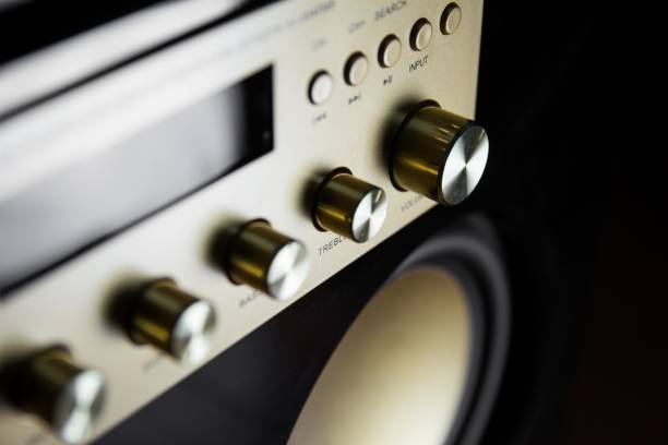 istock Amplifier button control of audio system for music background 641456174
