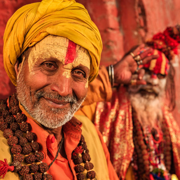 istock Sadhu - indian holymen sitting in the temple 641459812