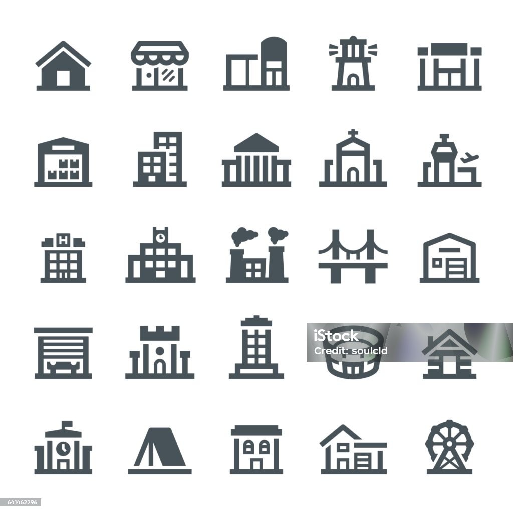 Buildings Icons House, building, real estate, icons, icon set, architecture, stadium School Building stock vector