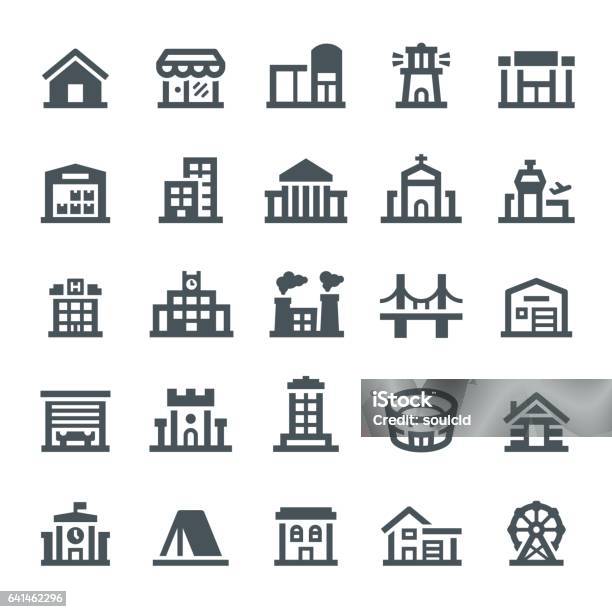 Buildings Icons Stock Illustration - Download Image Now - School Building, Bank - Financial Building, Hospital