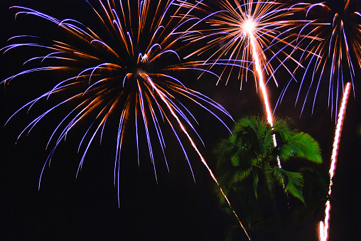 CONGRATS lettering with beautiful fireworks on a night sky background. Can be used as a congratulation holiday card / background / invitation / banner.