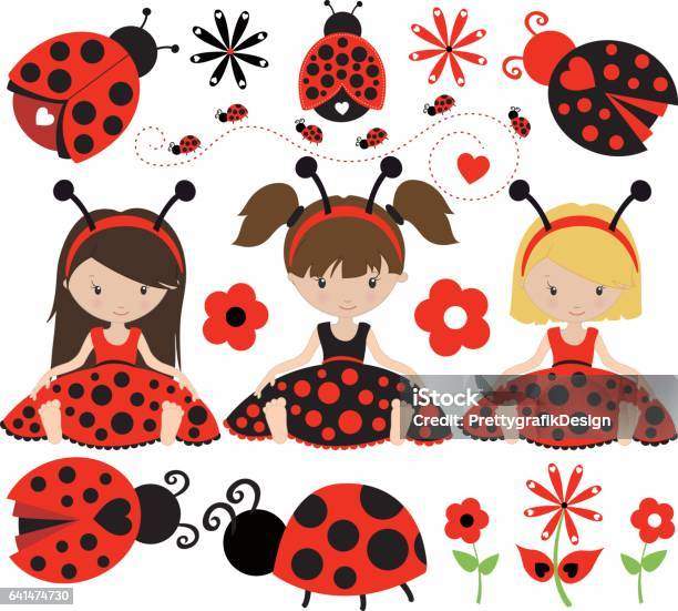 Cute Ladybug Girls Stock Illustration - Download Image Now - Canada, Cartoon, Cheerful