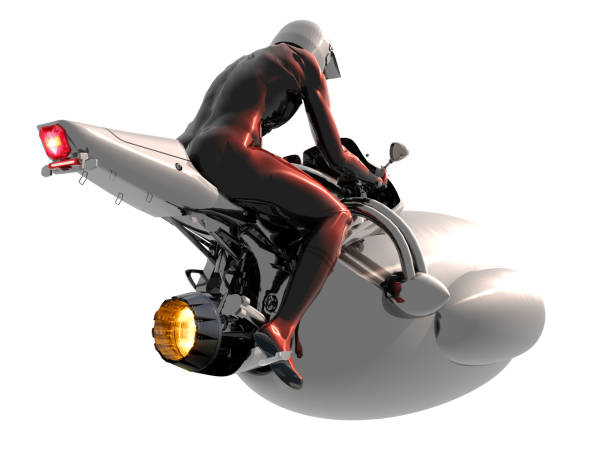 ilustraciones, imágenes clip art, dibujos animados e iconos de stock de vehículo de viaje de aire futurista - motorcycle motorcycle racing rear view riding