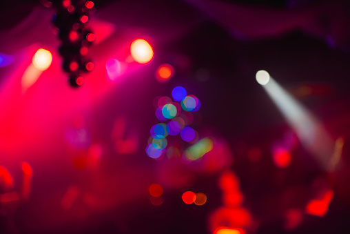 Blurry Abstract Colorful Colored Background In Night Club With Bokeh ...