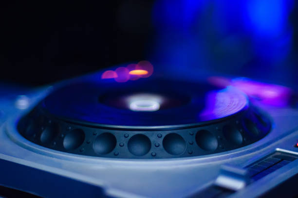 istock DJ setup for playing contemporary music, blurred colored background 641485670
