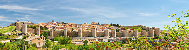 Panorama of the historic town of Avila in summer.