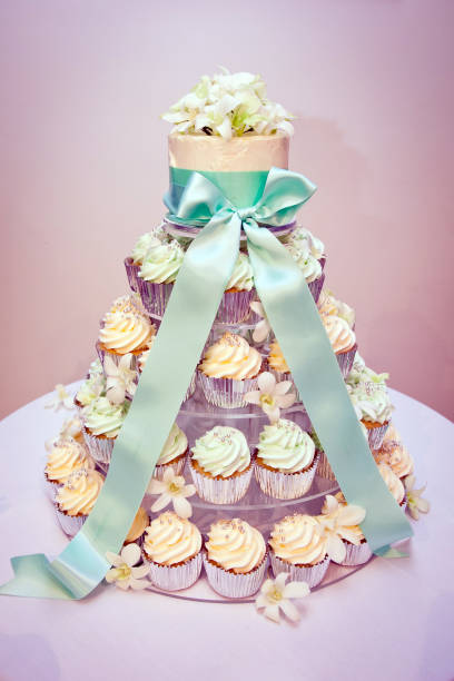 Pastel Cupcake Wedding Cake and Ribbon