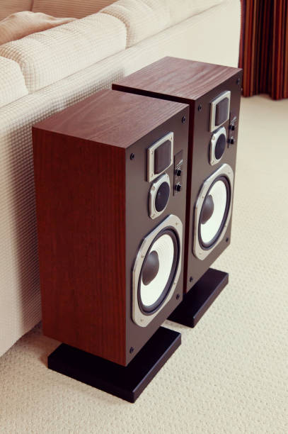 istock Three Way Big Audio Stereo Loud Speaker Closeup, loudspeaker pair 641497212